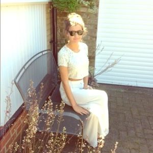 Topshop Ivory Sequin Heart Cropped Top